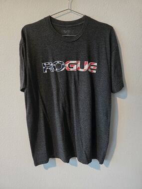 Rogue Dark Charcoal Short-Sleeve Tee with American Flag Rogue Logo